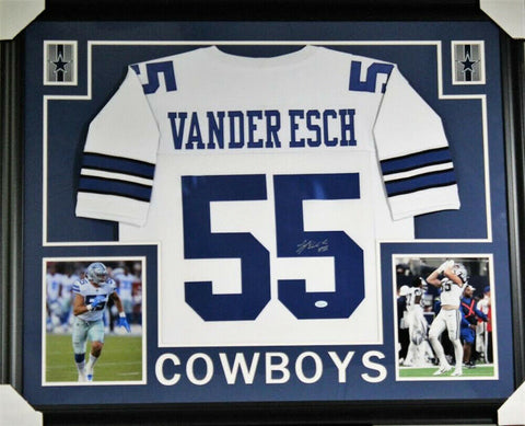 Leighton Vander Esch Signed Dallas Cowboys 35x43 Framed Jersey (JSA COA)