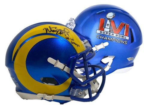 MATTHEW STAFFORD Autographed "SB LVI Champs" Rams Mini Helmet FANATICS