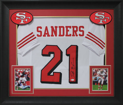 Deion Sanders Signed White Pro Style Framed Jersey w/Drop Shadow BAS Witnessed