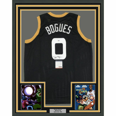 FRAMED Autographed/Signed MUGGSY BOGUES 33x42 Space Jam Monstars Jersey PSA COA