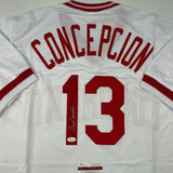 Autographed/Signed Dave Concepcion Cincinnati White Baseball Jersey JSA COA