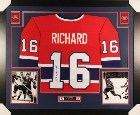 Henri Richard Signed Canadiens 35"x 43" Custom Framed Jersey Inscribed "11 Cups"