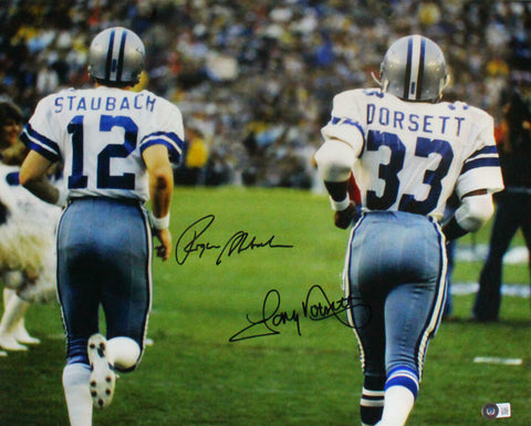 Roger Staubach Tony Dorsett Signed Dallas Cowboys 16x20 Back Photo-BeckettW Holo