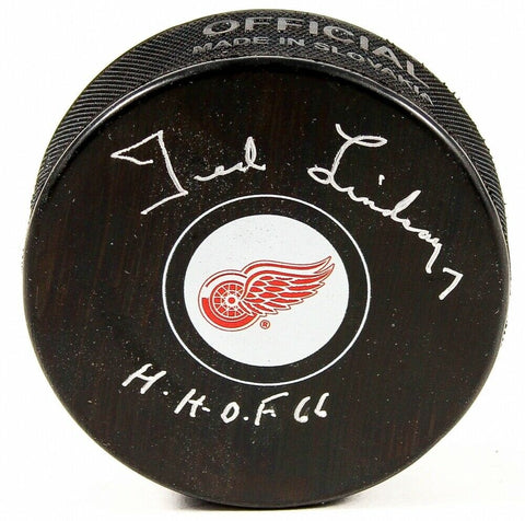 Ted Lindsay Signed Detroit Red Wings Hockey Puck (Schwartz COA) Passed Away 2019
