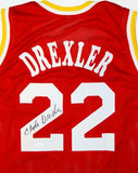 Clyde Drexler Autographed Red Jersey- JSA Witnessed Authenticated