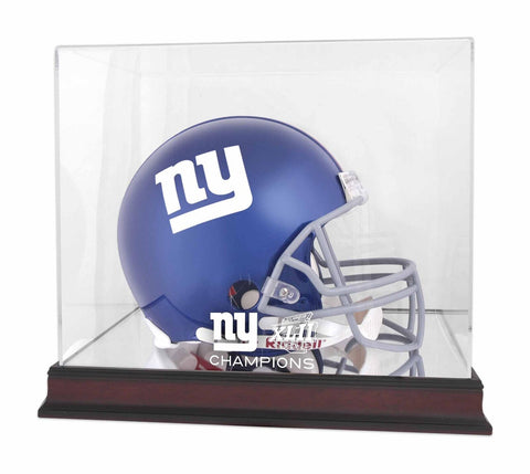New York Giants Super Bowl XLII Champs Mahogany Helmet Logo Display Case