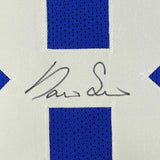 FRAMED Autographed/Signed DARIUS SLAYTON 33x42 New York Blue Jersey JSA COA Auto