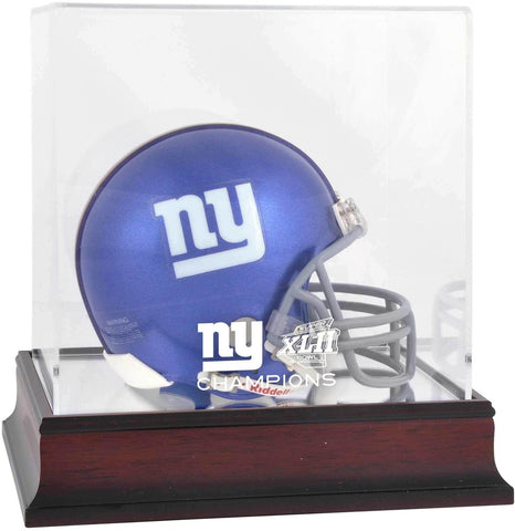 New York Giants Super Bowl XLII Champs Mahogany Mini Helmet Logo Display Case