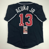 Autographed/Signed RONALD ACUNA JR. Atlanta Blue Baseball Jersey JSA COA Auto