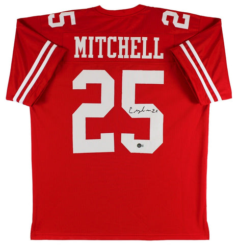 Elijah Mitchell Authentic Signed Red Pro Style Jersey Autographed BAS Witnessed