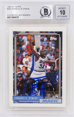 Shaquille O'Neal Autographed 1992-93 Topps Card #362 (Beckett / Auto 10)