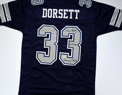 Tony Dorsett Autographed Blue/Grey Pro Style Jersey w/ 2 Stats - Beckett W Holo
