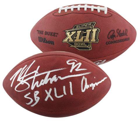 Giants Michael Strahan Signed SB XLII Logo Official Nfl Football BAS Witness
