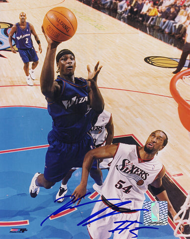 Kwame Brown Signed Wizards Purple Jersey Shooting vs 76ers 8x10 Photo - (SS COA)