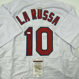 Autographed/Signed TONY LA RUSSA St. Louis White Baseball Jersey JSA COA Auto