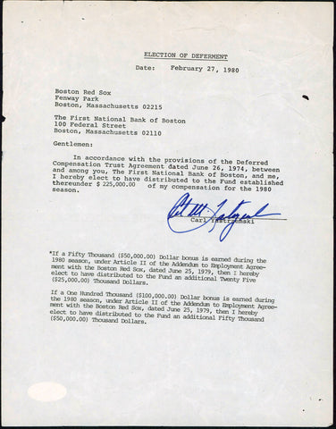 Red Sox Carl Yastrzemski Signed Letter Dated February 27, 1980 PSA/DNA #AI50350