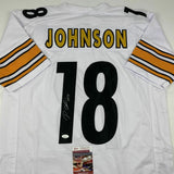 Autographed/Signed DIONTAE JOHNSON Pittsburgh White Football Jersey JSA COA Auto