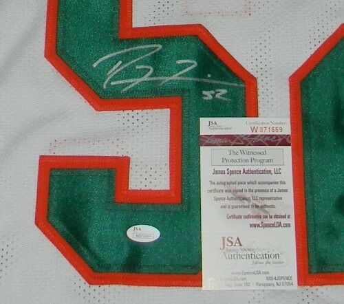 RAY LEWIS AUTOGRAPHED SIGNED MIAMI HURRICANES #52 WHITE THROWBACK