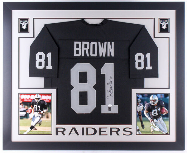 Tim Brown Signed Raiders 35x43 Custom Framed Jersey Inscribed "HOF '15"(JSA COA)