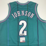 Autographed/Signed LARRY JOHNSON Charlotte Teal Basketball Jersey PSA/DNA COA