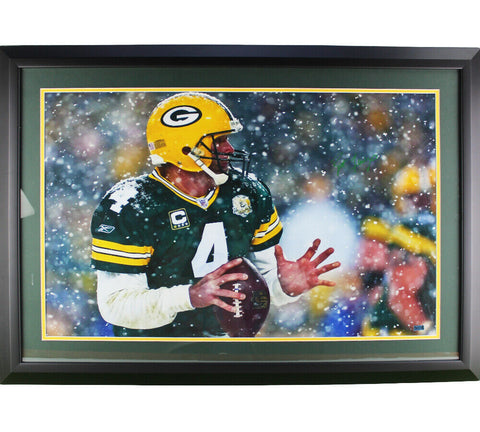 Brett Favre Signed Green Bay Packers Framed 44x32 NFL Photo - In Snow with Footb