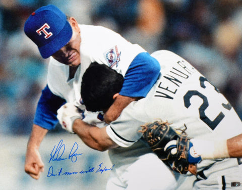 Nolan Ryan Signed Rangers 16x20 Fighting Photo w/Don't Mess with Texas- AIV Holo