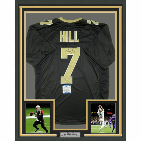 FRAMED Autographed/Signed TAYSOM HILL 33x42 New Orleans Black Jersey Beckett COA