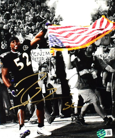 Ray Lewis Autographed Baltimore Ravens 8x10 Flag Photo -Beckett W Hologram *Gold