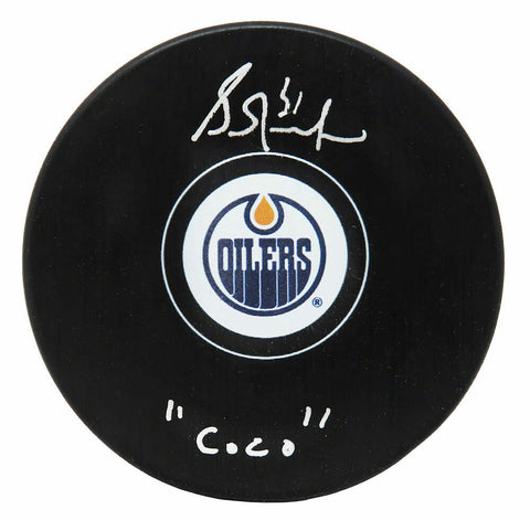 Grant Fuhr Signed Edmonton Oilers Logo NHL Hockey Puck w/Coco - SCHWARTZ COA
