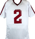 Johnny Manziel Autographed White College Style STAT Jersey w/2 insc.-BAW Holo
