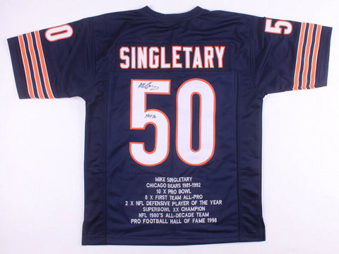 Mike Singletary Signed Chicago Bears Highlight Stat Jersey Inscribed HOF 98 JSA