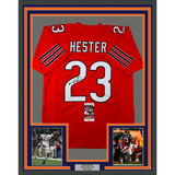 Framed Autographed/Signed Devin Hester 33x42 Chicago Orange Jersey JSA COA