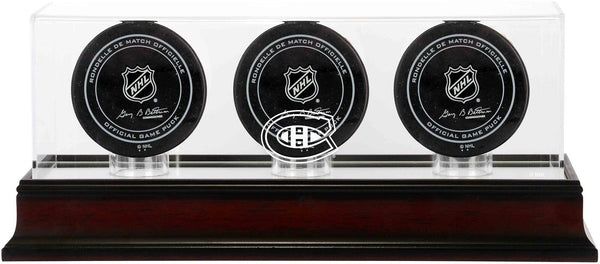 Montreal Canadiens Mahogany Three Hockey Puck Logo Display Case