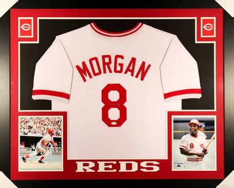Joe Morgan Autographed Cincinnati Reds Majestic White L Jersey HOF JSA 25138