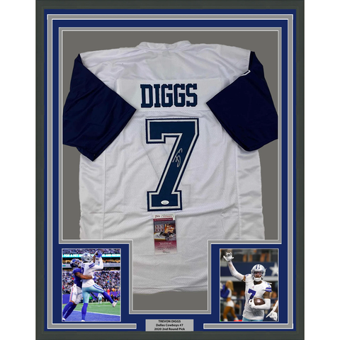 Framed Autographed/Signed Trevon Diggs 33x42 Color Rush White Jersey JSA COA