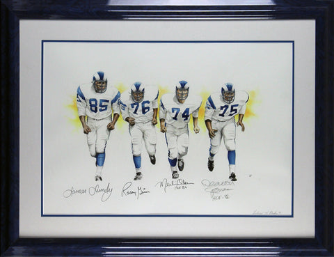Rams Fearsome Foursome Jones, Olsen, Grier & Lundy Signed Framed 18x26 Litho BAS