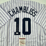 Autographed/Signed Chris Chambliss New York Pinstripe Baseball Jersey JSA COA