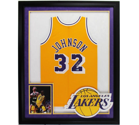 Magic Johnson Signed Los Angeles Lakers LED Framed Mitchell and Ness Jersey