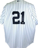 Deion Sanders Autographed Yankees P/S Majestic Jersey- Beckett W *Silver