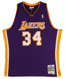 Lakers Shaquille O'Neal Signed Purple M&N 1999-00 HWC Swingman Jersey BAS Wit