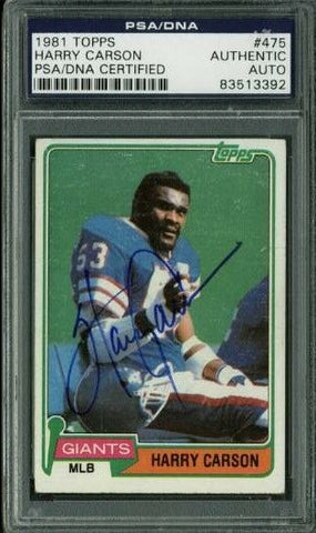 Giants Harry Carson Authentic Signed Card 1981 Topps #475 PSA/DNA Slabbed