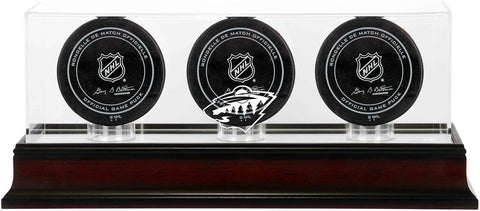 Minnesota Wild Mahogany Three Hockey Puck Logo Display Case