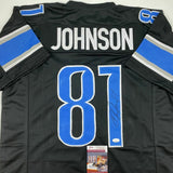 Autographed/Signed CALVIN JOHNSON Detroit Black Football Jersey JSA COA Auto
