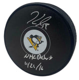 JAKE GUENTZEL Autographed "NHL Debut 11/21/16" Penguins Logo Puck FANATICS