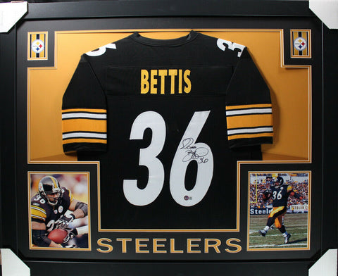Jerome Bettis Autographed/Signed Pro Style Framed Black XL Jersey Beckett 35343