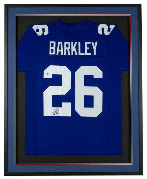 Saquon Barkley Signed Framed Custom Blue Pro Style Football Jersey BAS