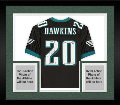 FRMD Brian Dawkins Eagles Signed Black Mitchell&Ness Auth Jersey w/Multiple Incs