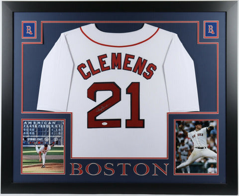 Roger Clemens Signed Boston Red Sox 35x43 Custom Framed Jersey (JSA COA)