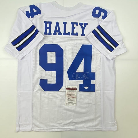 Autographed/Signed CHARLES HALEY Dallas White Football Jersey JSA COA Auto