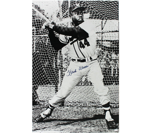 Hank Aaron Signed MLB Unframed 24"x 36" Black & White Stretched Canvas